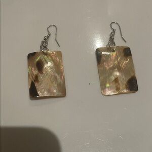 Mother of Pearl inspired Rectangular Drop Earrings - Iridescent Pink-Beige